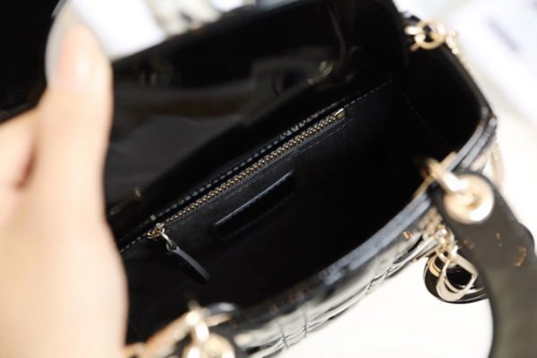 Black Patent Mini Lady Dior Replica Bag – Cannage Calfskin Design - Image 6