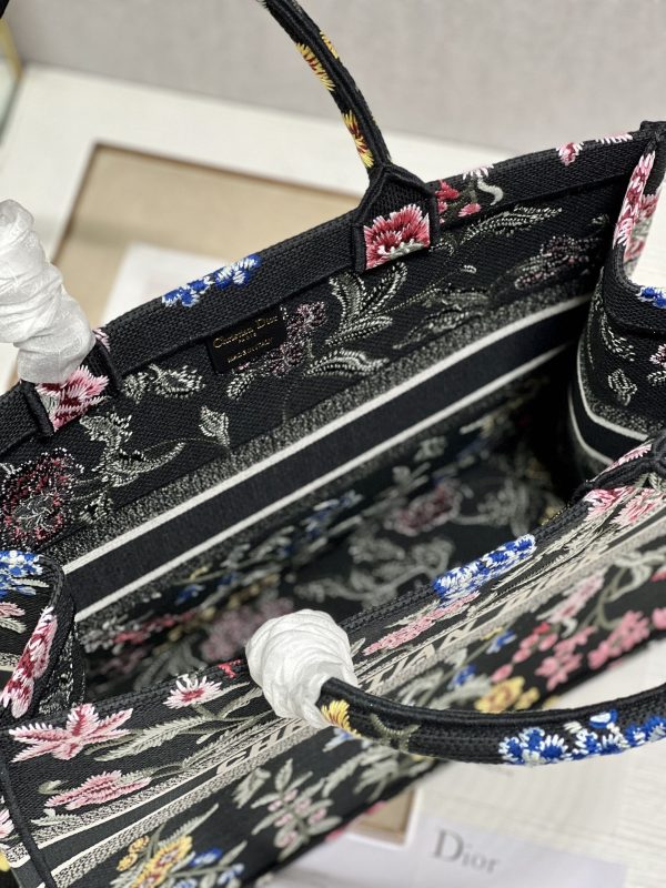 Dior Book Tote Replica Black Multicolor Petites Fleurs Embroidery - Image 6