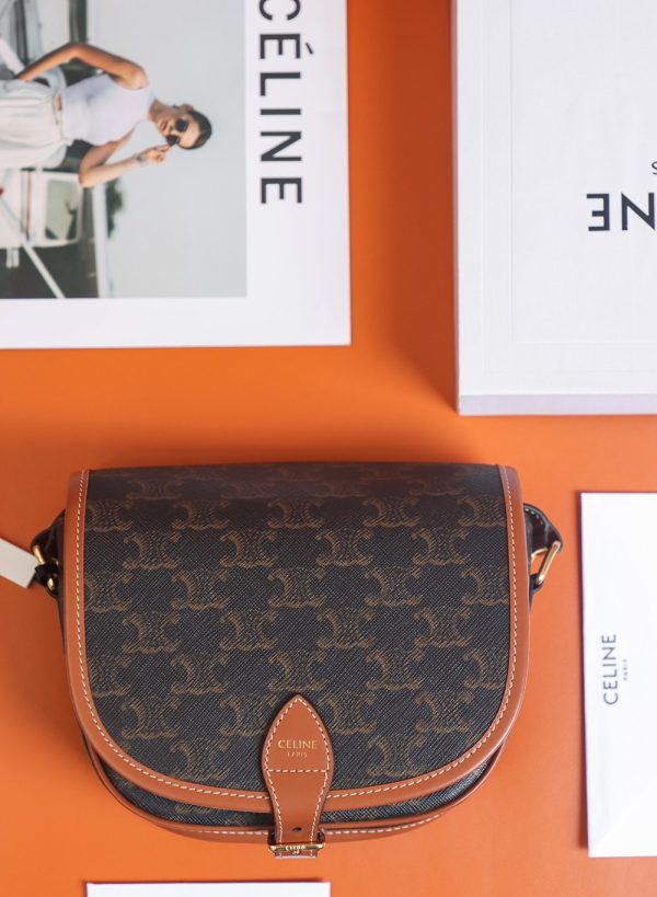 Celine Medium Triomphe Canvas & Calfskin Replica Folco Bag - Image 8