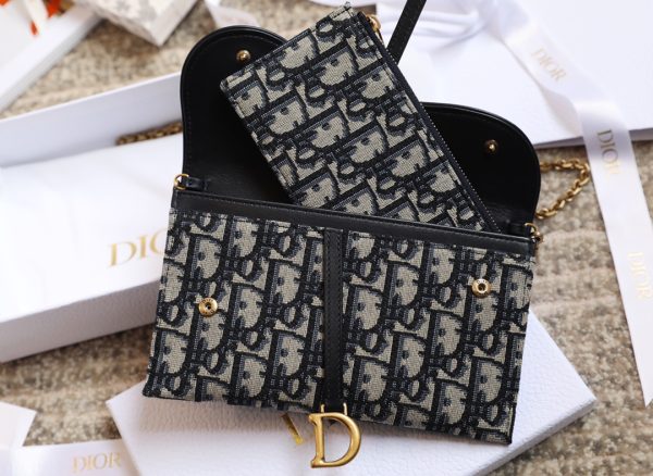 Dior Saddle Wallet with Chain - Blue Oblique Jacquard - Image 7