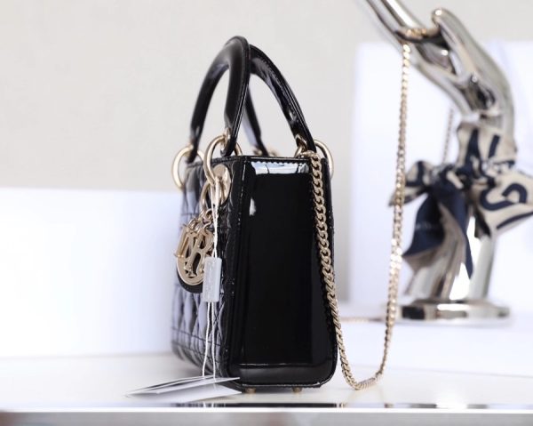 Black Patent Mini Lady Dior Replica Bag – Cannage Calfskin Design - Image 5