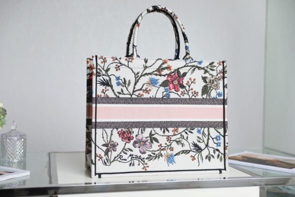 Dior Book Tote Replica – White Multicolor Petites Fleurs Embroidery - Image 2
