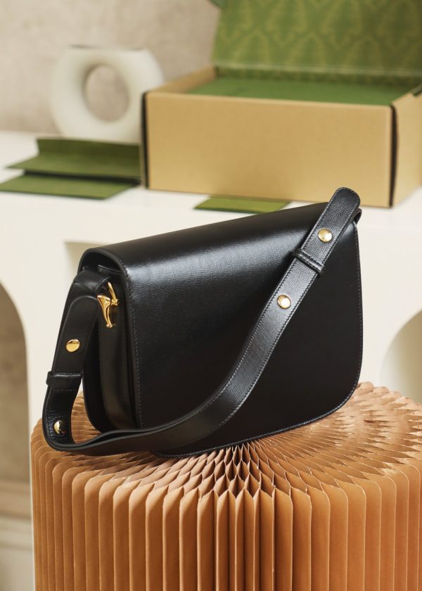 Gucci Horsebit 1955 Replica Shoulder Bag – Black Leather - Image 9