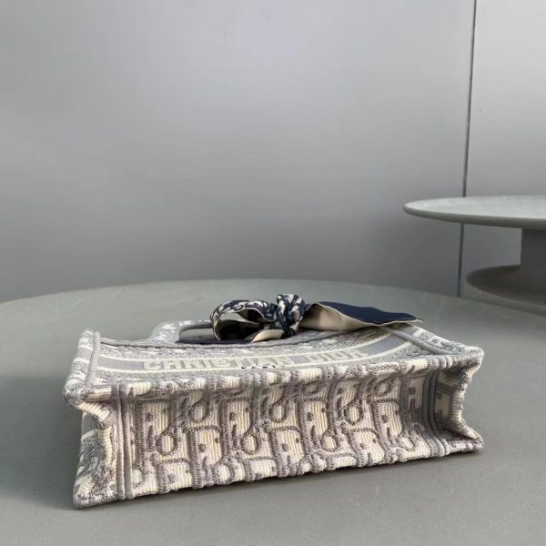 Replica Dior Book Tote Small Gray Oblique Embroidery Bag - Image 8
