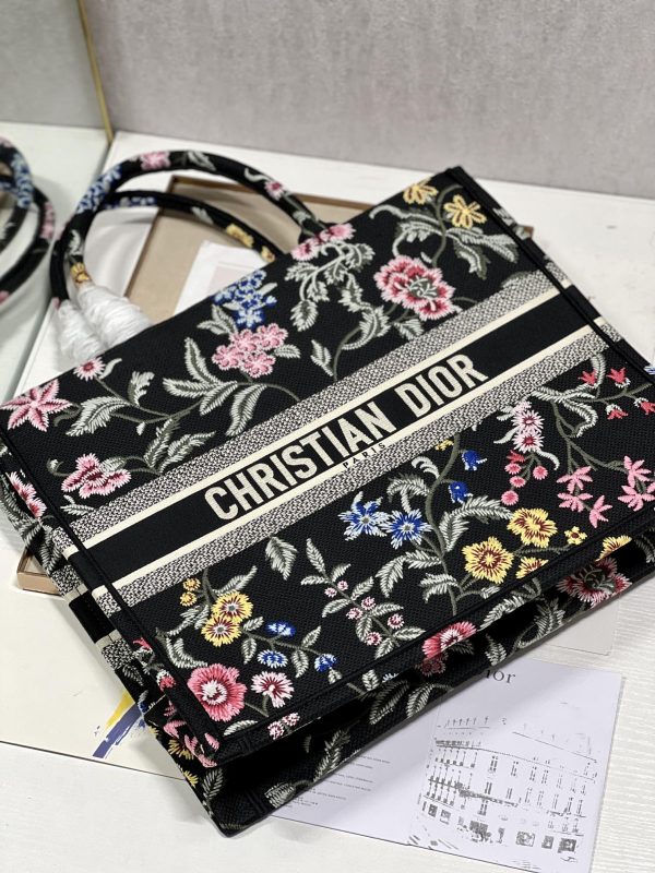 Dior Book Tote Replica Black Multicolor Petites Fleurs Embroidery - Image 3