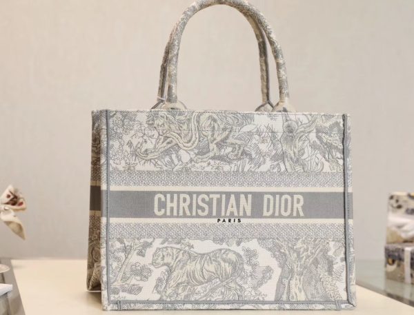 Replica Dior Book Tote: Gray Toile De Jouy Embroidery Bag - Image 8