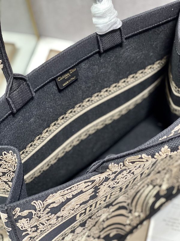 Replica Dior Book Tote – Black & White Cornely Embroidery - Image 3