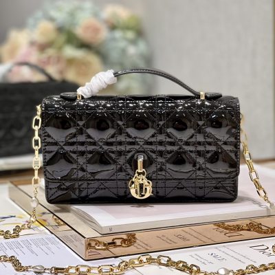 Replica Dior Miss Mini Bag - Black Patent Cannage Calfskin