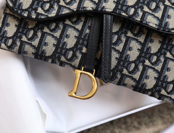 Dior Saddle Wallet with Chain - Blue Oblique Jacquard - Image 9