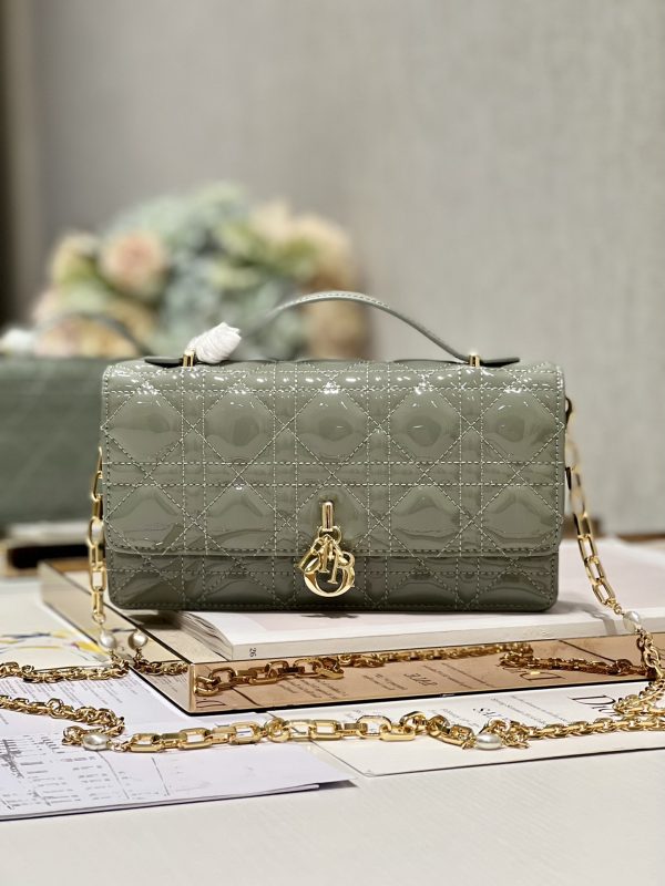 Dior Miss Mini Bag Replica in Rock Gray Patent Calfskin