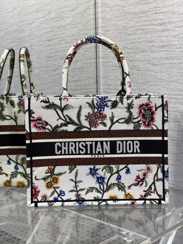 Replica Dior Book Tote White Multicolor Fleurs Embroidery M1296Zeau_M933