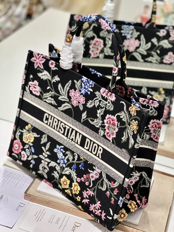 Dior Book Tote Replica Black Multicolor Petites Fleurs Embroidery - Image 8
