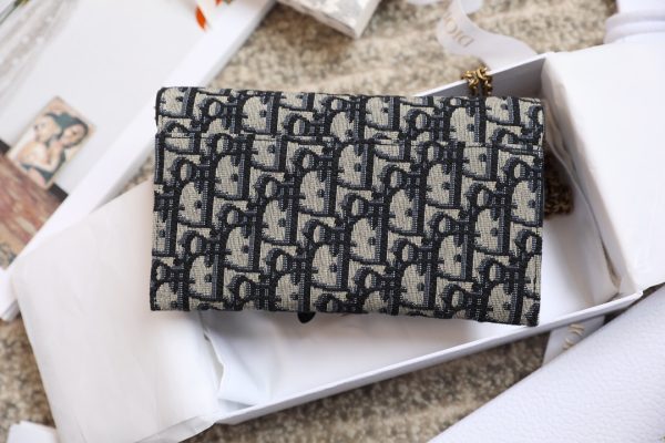 Dior Saddle Wallet with Chain - Blue Oblique Jacquard - Image 4