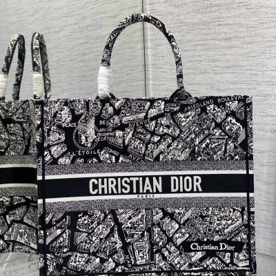 Dior Book Tote Replica - Black & White Paris Embroidery