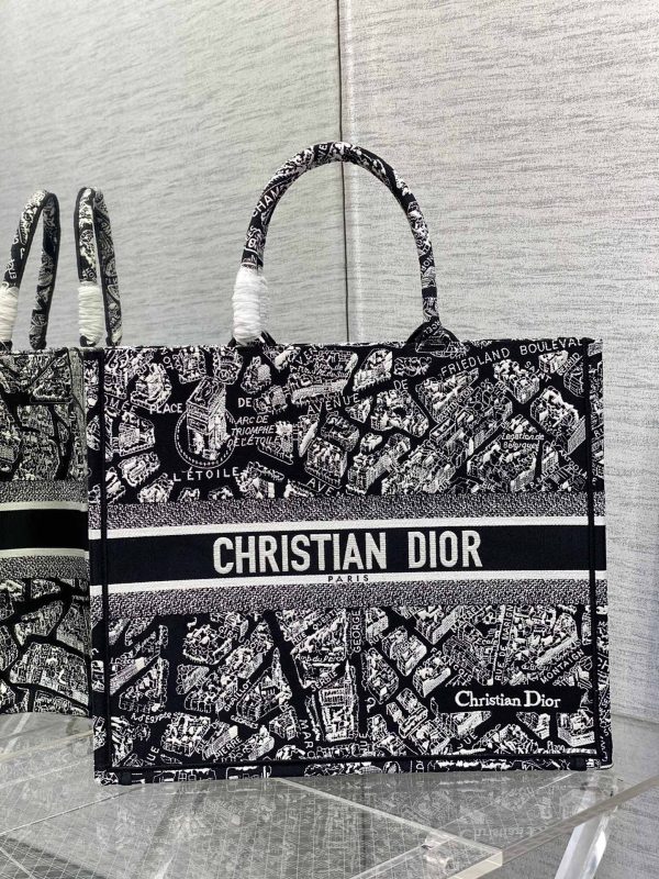 Dior Book Tote Replica - Black & White Paris Embroidery