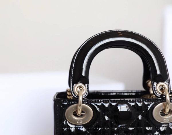 Black Patent Mini Lady Dior Replica Bag – Cannage Calfskin Design - Image 9