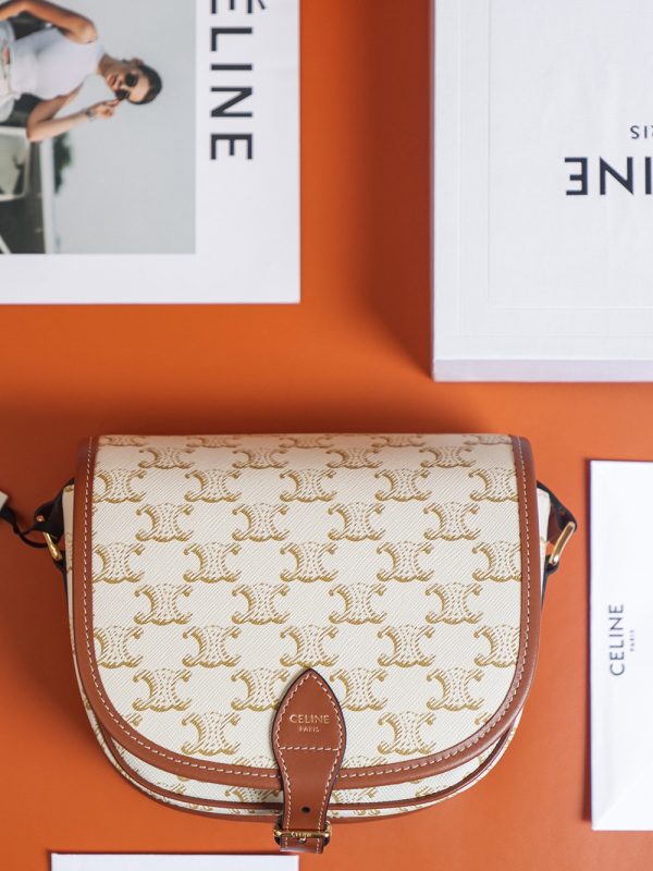 Celine Folco Medium Bag - Triomphe Canvas & Calfskin Replica - Image 7