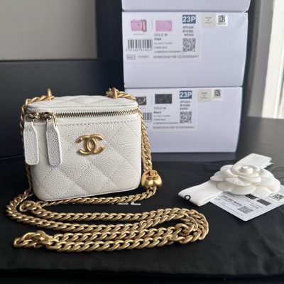 White Replica Chanel Clutch with Chain & Gold-Tone Metal