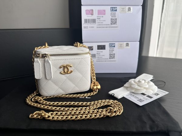 White Replica Chanel Clutch with Chain & Gold-Tone Metal