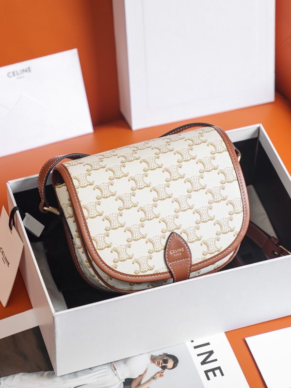 Celine Folco Medium Bag - Triomphe Canvas & Calfskin Replica - Image 8