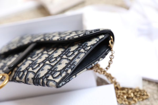 Dior Saddle Wallet with Chain - Blue Oblique Jacquard - Image 2