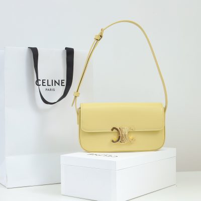 Replica Celine Triomphe Calfskin Shoulder Bag - Yellow Shine