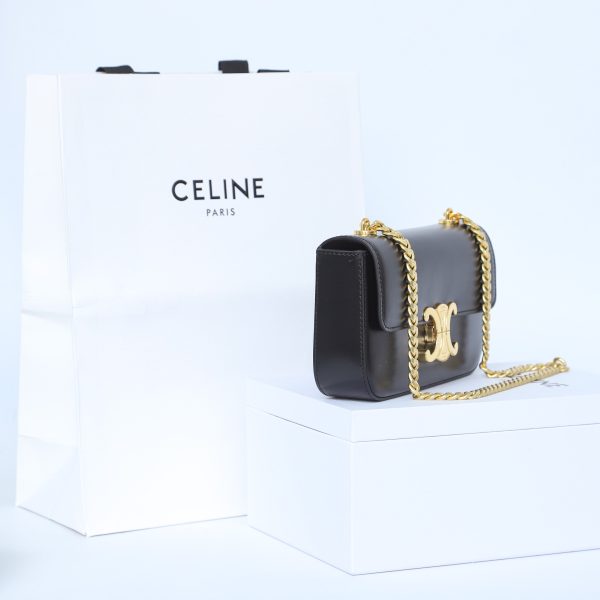 Celine Triomphe Shiny Calfskin Gold Chain Shoulder Bag Replica - Image 8