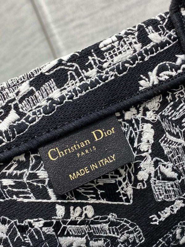 Dior Book Tote Replica - Black & White Paris Embroidery - Image 3