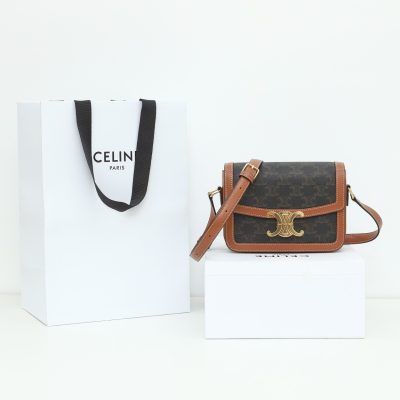 Celine Replica Teen Triomphe Bag, Black Canvas & Calfskin