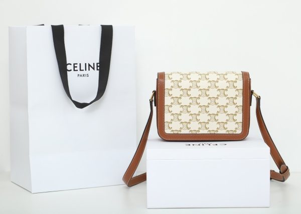 Replica Celine Teen Triomphe Bag - White Canvas & Calfskin - Image 5