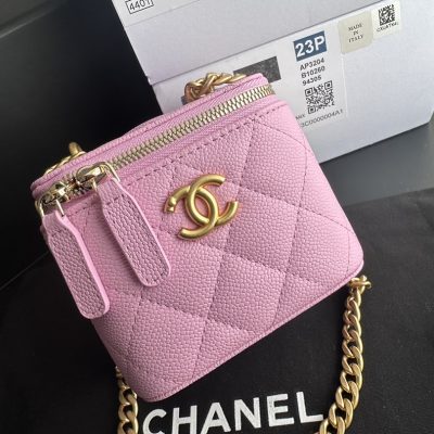 Replica Chanel Pink Calfskin Clutch with Chain & Gold Accents AP3203