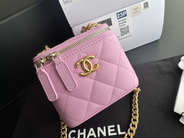Replica Chanel Pink Calfskin Clutch with Chain & Gold Accents AP3203