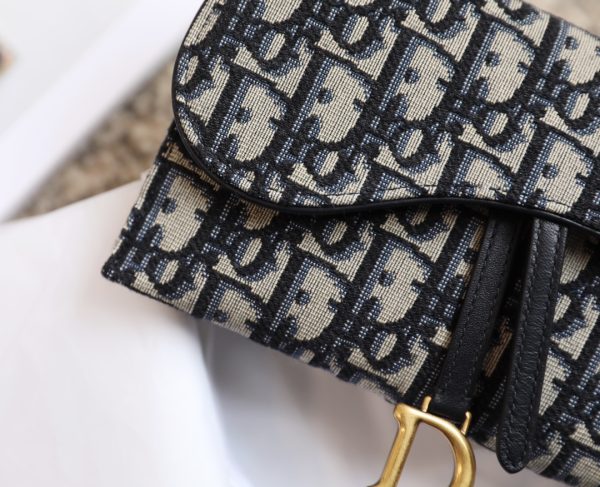 Dior Saddle Wallet with Chain - Blue Oblique Jacquard - Image 3