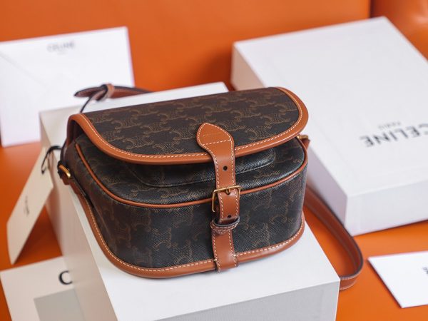 Celine Medium Triomphe Canvas & Calfskin Replica Folco Bag - Image 3