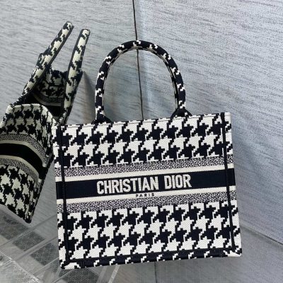 Replica Dior Book Tote - Black Houndstooth Embroidery M1296Ztqt_M911