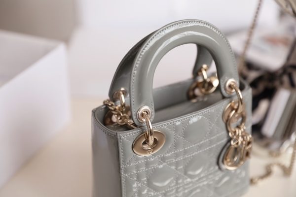 Replica Dior Mini Lady Dior Bag - Cloud Blue Patent Calfskin - Image 8