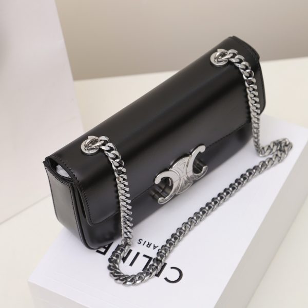 Celine Triomphe Replica Shoulder Bag - Shiny Calfskin Silver - Image 4