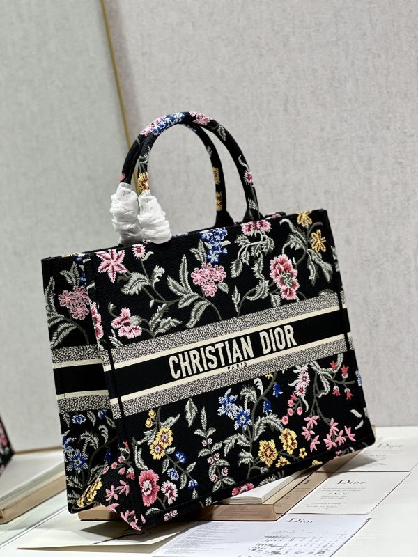 Dior Book Tote Replica Black Multicolor Petites Fleurs Embroidery - Image 9