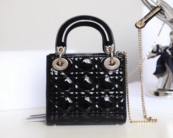 Black Patent Mini Lady Dior Replica Bag – Cannage Calfskin Design - Image 8
