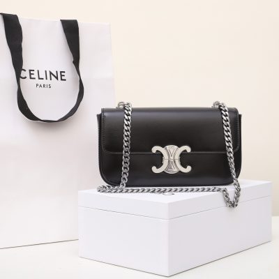Celine Triomphe Replica Shoulder Bag - Shiny Calfskin Silver