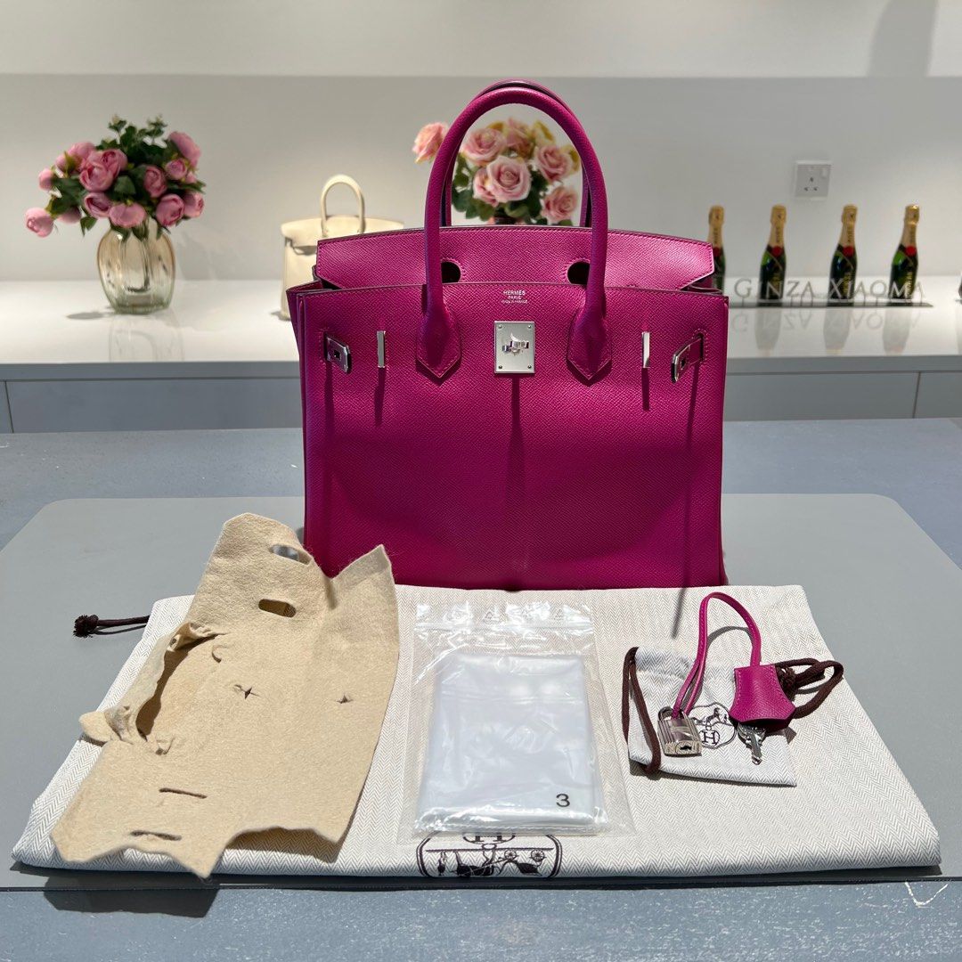 Hermes Birkin 30 Rose Purple Togo Leather Engraved Handbag